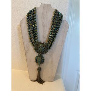 Heidi Daus Toad Necklace Dangle Frog with Tassel Beaded